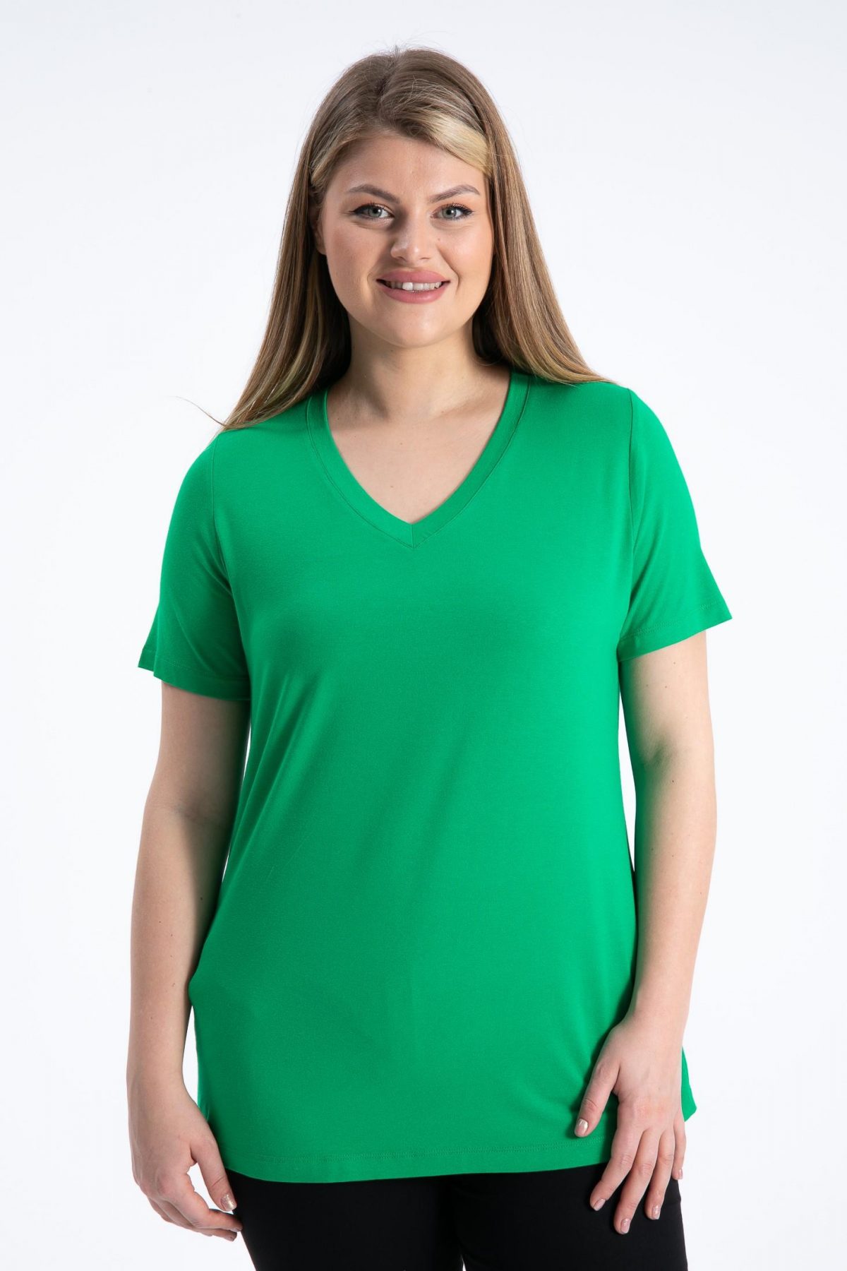 kadın büyük beden v yaka yeşil renk renk bluz