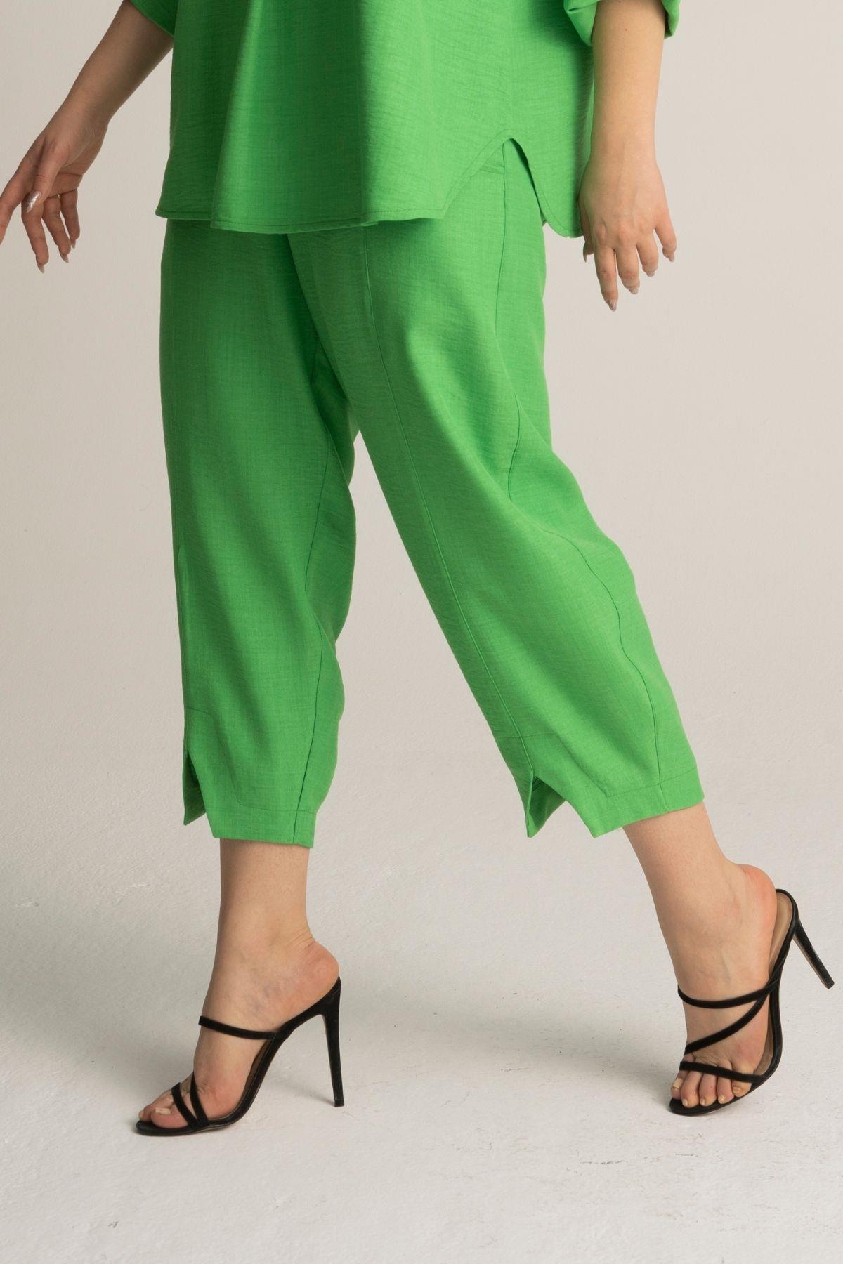 Kadın Yeşil Keten Pantolon