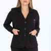 Kadın Klasik Yaka Düğmeli Siyah Pamuklu Ceket