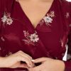 Büyük Beden Kurvaze Yaka Çiçek Desenli Bordo Renk Şifon Elbise