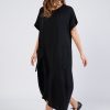 Büyük Beden Siyah Uzun Günlük Krep Elbise